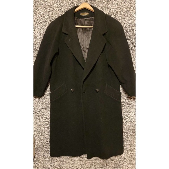 Vtg 1990s Womens Black London Fog 100% Wool Overcoat Union Sz 12p - Picture 1 of 10